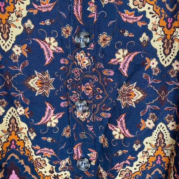 Kachel X Anthropologie Blue Gold Button Front Tie Sleeve Shirt - Picture 2 of 5